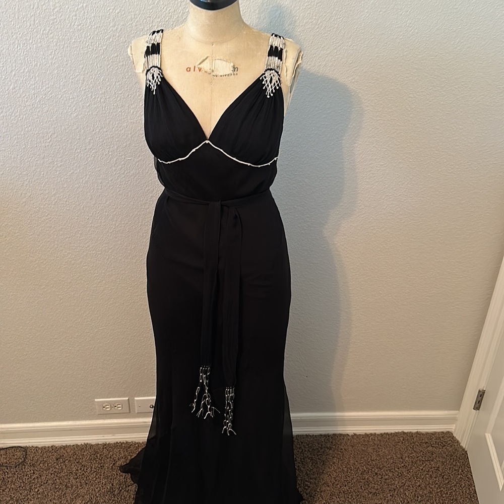 MAX Studio Special Edition Black/Ecru 100% Silk Boho Evening gown.
